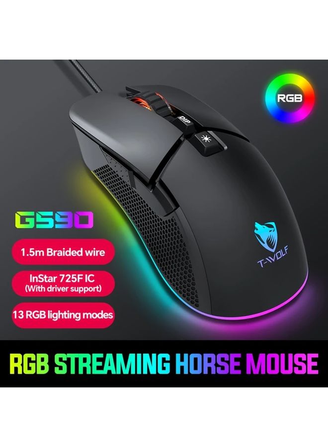 G590 ماوس الألعاب RGB السلكية، ماوس كمبيوتر بصري مريح بمنفذ USB لأجهزة كمبيوتر ويندوز - Image 3