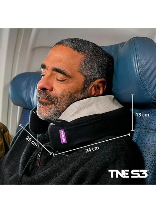 Cabeau The Neck's Evolution S3 Memory Foam Pillow | Chin & Neck Support, Keeps Mouth Closed, No Head Tilt, Comfiest, AirFlow Design & Seat Strap System, for Travel & Home, Washable Cover - Grey Arrow
