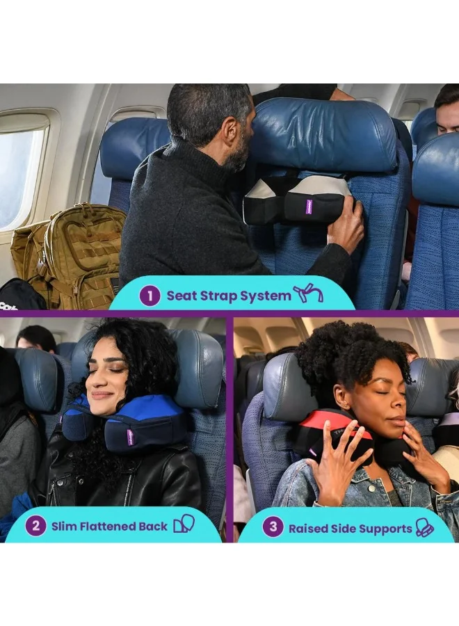Cabeau The Neck's Evolution S3 Memory Foam Pillow | Chin & Neck Support, Keeps Mouth Closed, No Head Tilt, Comfiest, AirFlow Design & Seat Strap System, for Travel & Home, Washable Cover - Grey Arrow