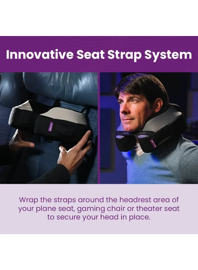 Cabeau The Neck's Evolution S3 Memory Foam Pillow | Chin & Neck Support, Keeps Mouth Closed, No Head Tilt, Comfiest, AirFlow Design & Seat Strap System, for Travel & Home, Washable Cover - Grey Arrow