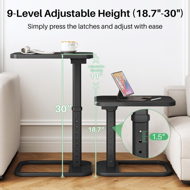 Kitstorack TV Tray Table, Adjustable Height & Rounded Metal Corners, Snack Table for Couch, Sofa, Bed, Chair, Living Room, C Shaped End Side Table for Eating, Dinner or Laptop, Small Spaces, Black - Image 3