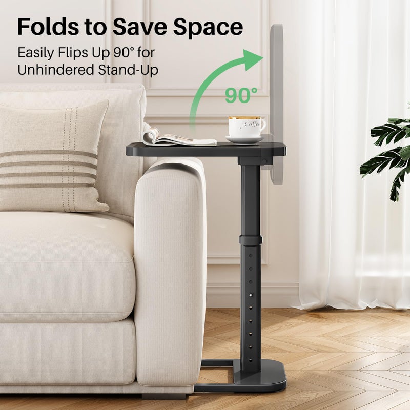 Kitstorack TV Tray Table, Adjustable Height & Rounded Metal Corners, Snack Table for Couch, Sofa, Bed, Chair, Living Room, C Shaped End Side Table for Eating, Dinner or Laptop, Small Spaces, Black - Image 4
