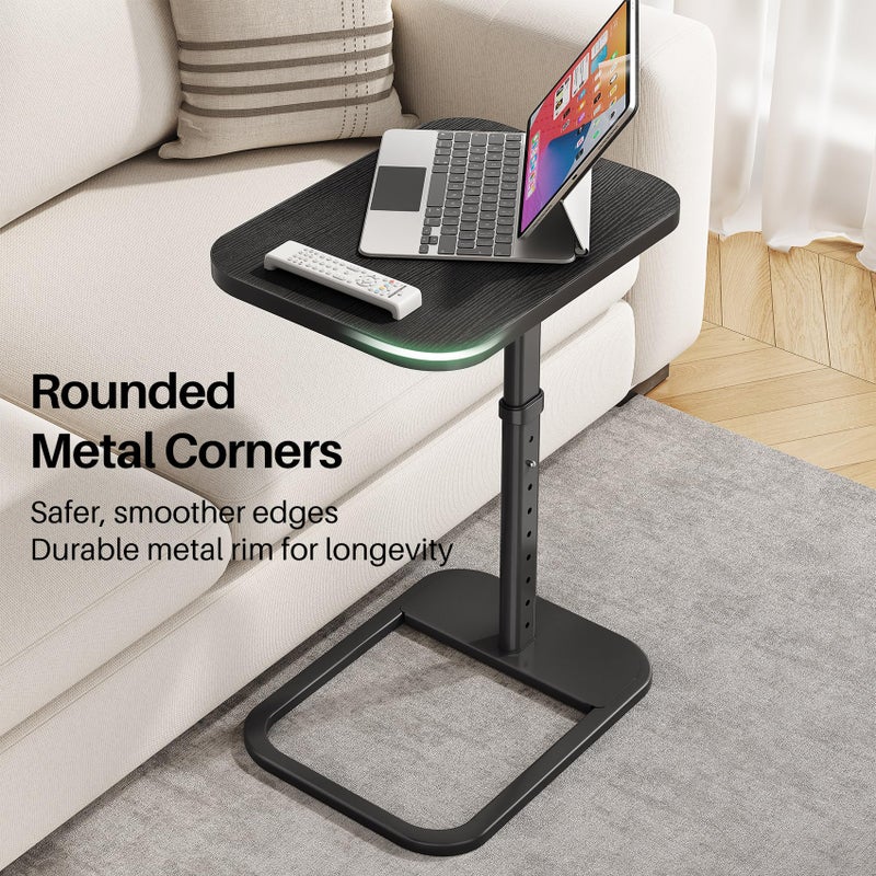Kitstorack TV Tray Table, Adjustable Height & Rounded Metal Corners, Snack Table for Couch, Sofa, Bed, Chair, Living Room, C Shaped End Side Table for Eating, Dinner or Laptop, Small Spaces, Black - Image 2