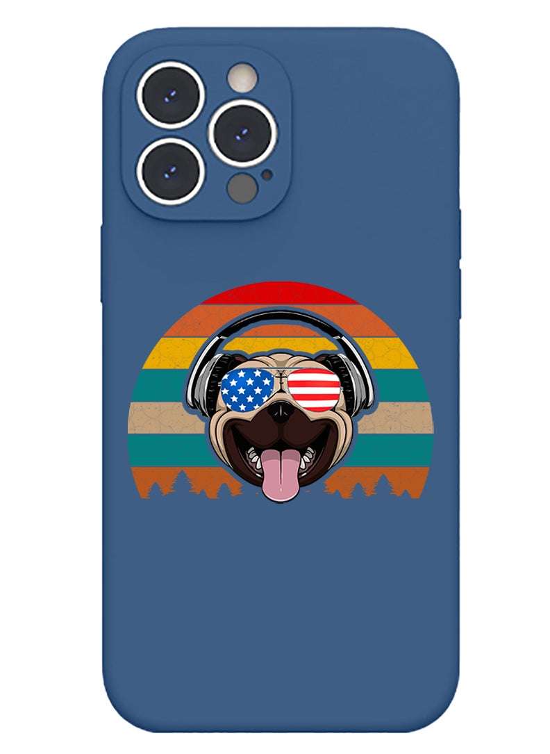 Theodor - Protective Slim Fit Case Liquid Silicone Cover with Full Body Protection Anti-Scratch Shockproof Case For iPhone 12 Pro Max Blue  - pug with headphones copy - Image 1