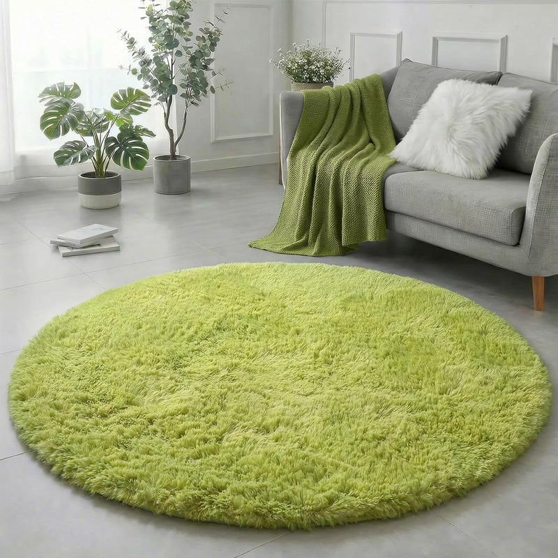 Amdrebio Grass Green Round Rugs 6Ft for Living Room Bedroom Decor Aesthetic, Large Fluffy Shaggy Circle Area Rug for Kids Playroom Baby Nursery, Big Soft Shag Fuzzy Modern Cool Floor Circular Carpet - Image 5