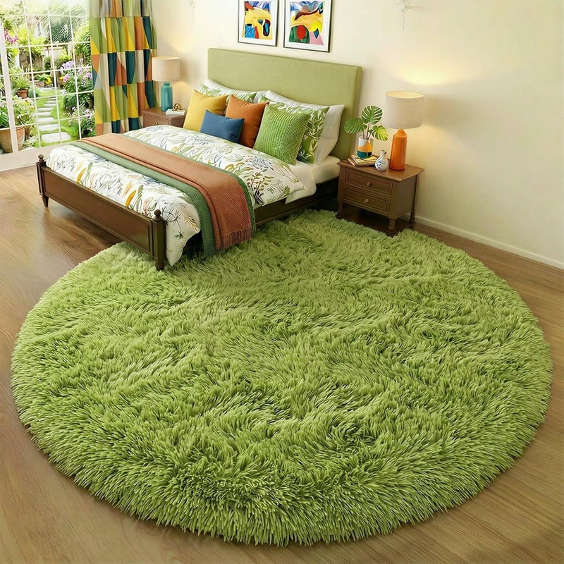 Amdrebio Grass Green Round Rugs 6Ft for Living Room Bedroom Decor Aesthetic, Large Fluffy Shaggy Circle Area Rug for Kids Playroom Baby Nursery, Big Soft Shag Fuzzy Modern Cool Floor Circular Carpet - Image 3