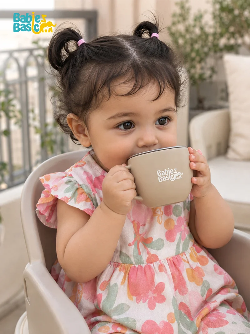 Babies Basic Babies Basic Stainless Steel Cup with Silicone Sleeve for Kids, Beige
