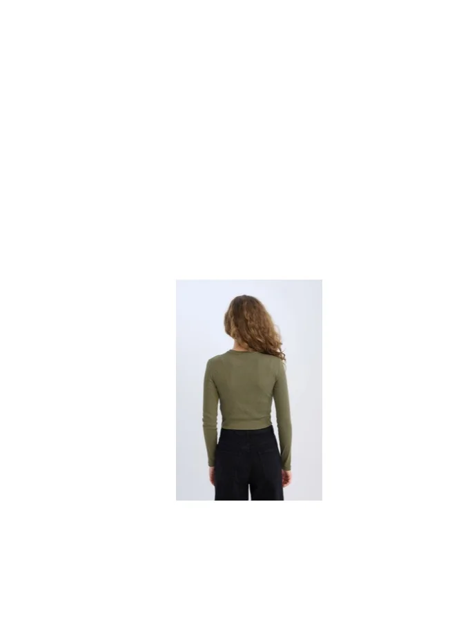 DeFacto Fitted Crew Neck Corduroy Basic Long Sleeve T-Shirt
