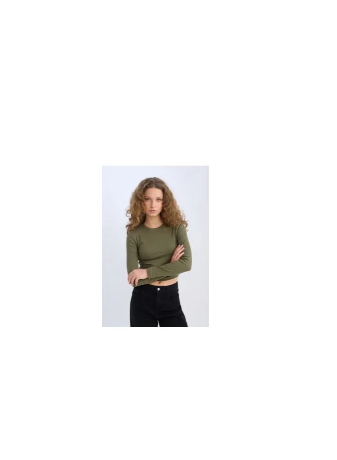 DeFacto Fitted Crew Neck Corduroy Basic Long Sleeve T-Shirt