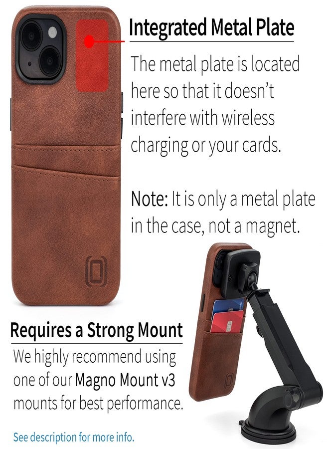 Dockem Card Case for iPhone 14 with Built-in Metal Plate for Magnetic Mounting & 2 Pockets: Exec M2 Premium Synthetic Leather Wallet Case (iPhone 14, Brown) - Image 3