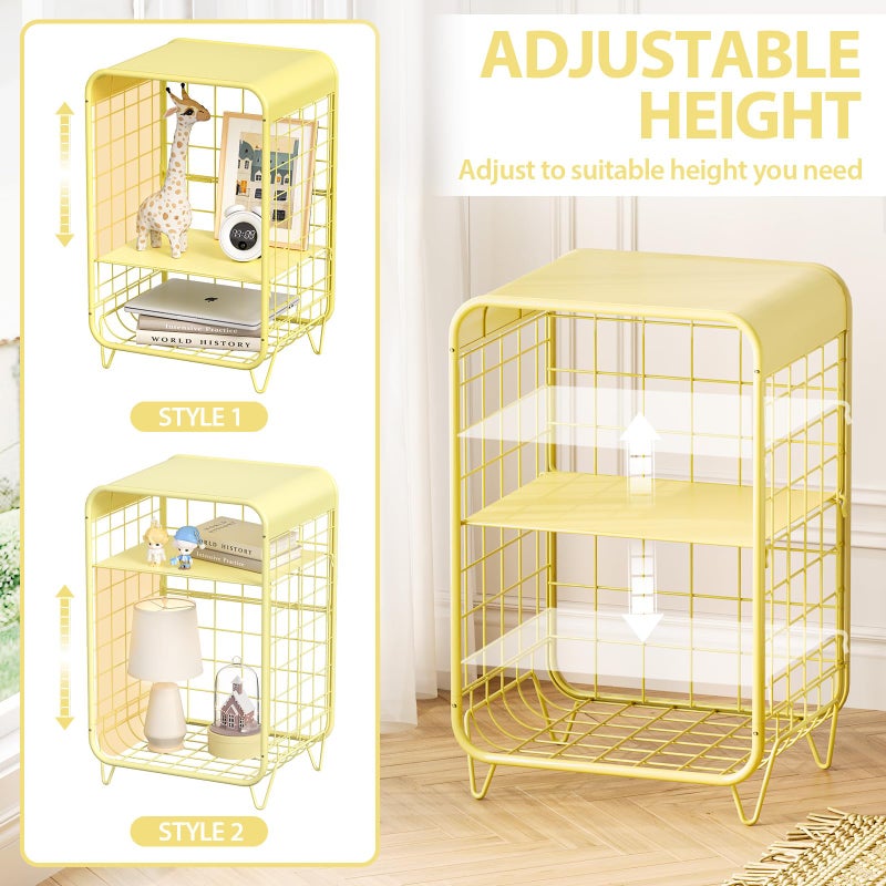 APEXCHASER Cute Nightstand,Metal Side Table,3-Tier Modern End Table with Storage, Small Coffee Tables for Small Spaces,Coffee Table for Living Room, Bedroom,Dorm,Yellow - Image 2