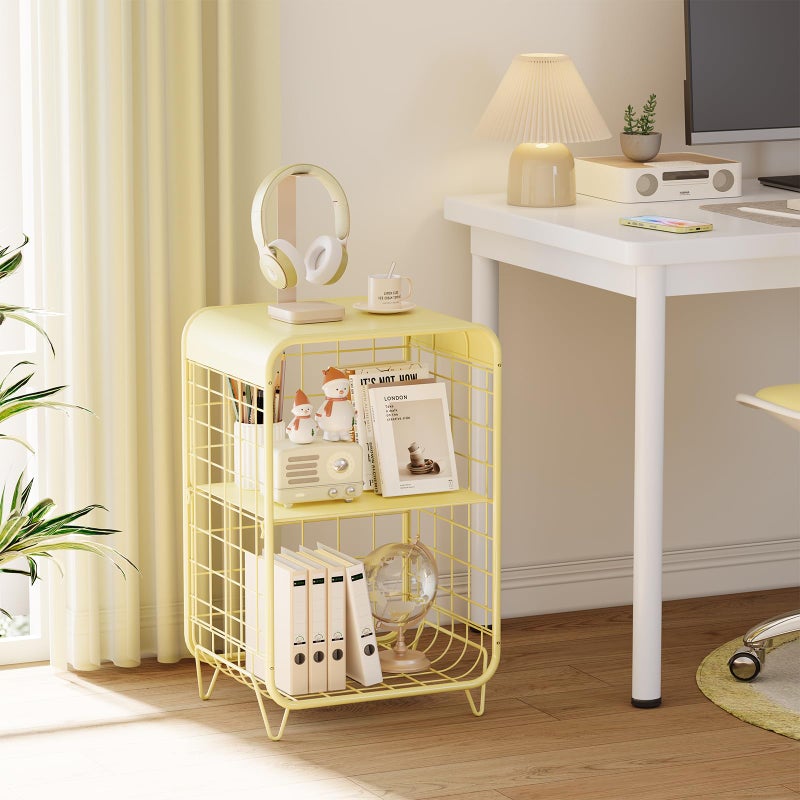 APEXCHASER Cute Nightstand,Metal Side Table,3-Tier Modern End Table with Storage, Small Coffee Tables for Small Spaces,Coffee Table for Living Room, Bedroom,Dorm,Yellow - Image 5