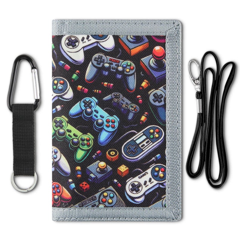 Lamiza Kids Wallet for Boys with Lanyard, Little Boys Wallet for Kids Ages 4-5-6-7-8-9-10-12, Game Gamer Gaming Youth Wallets with Strap, Tri Fold Child Childrens Neck Wallets for Birthday Christmas Gift - Image 1