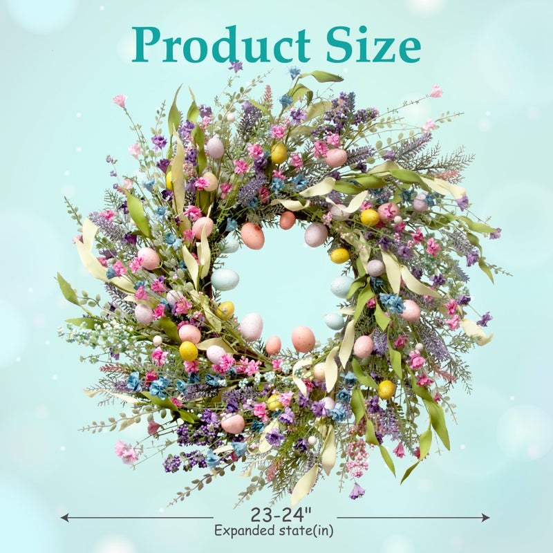 Montekin 24 Inch Spring Easter Wreath with Colorful Eggs & Wildflowers â€“ Artificial Holiday Front Door Wreath for Farmhouse, Indoor Outdoor Home DÃ©cor, Easter Egg Wreath for Spring Summer - Image 4