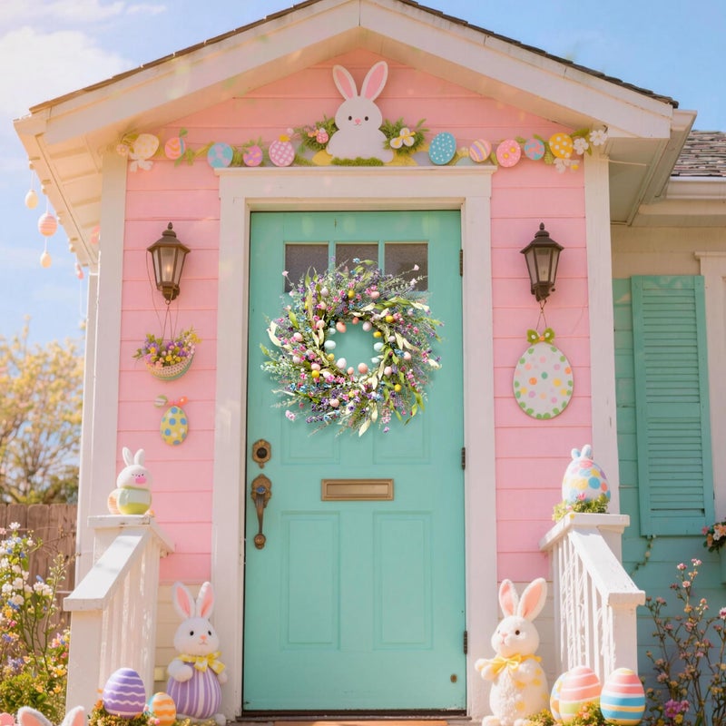Montekin 24 Inch Spring Easter Wreath with Colorful Eggs & Wildflowers â€“ Artificial Holiday Front Door Wreath for Farmhouse, Indoor Outdoor Home DÃ©cor, Easter Egg Wreath for Spring Summer - Image 2