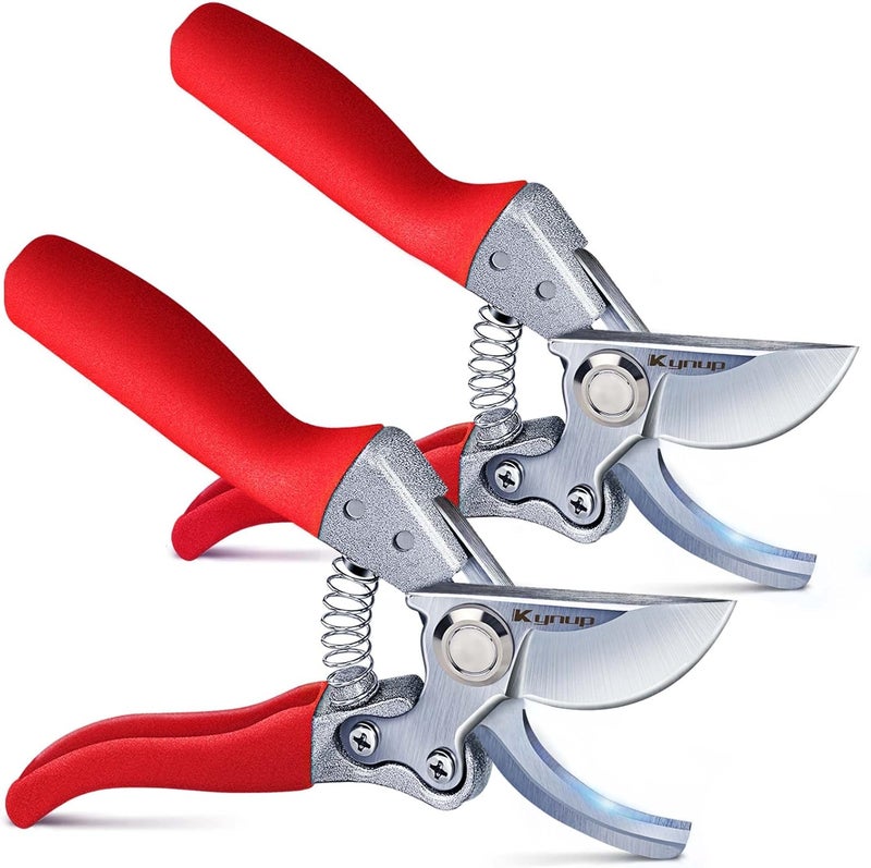 Kynup 2Packs Pruning Shears for Gardening, Garden Shears Scissors Heavy Duty, Bypass Pruner Hand Shears, Tree Trimmers Secateurs, Garden Clippers for Plants, Hedge Shears, Garden Tools (Red) - Image 1