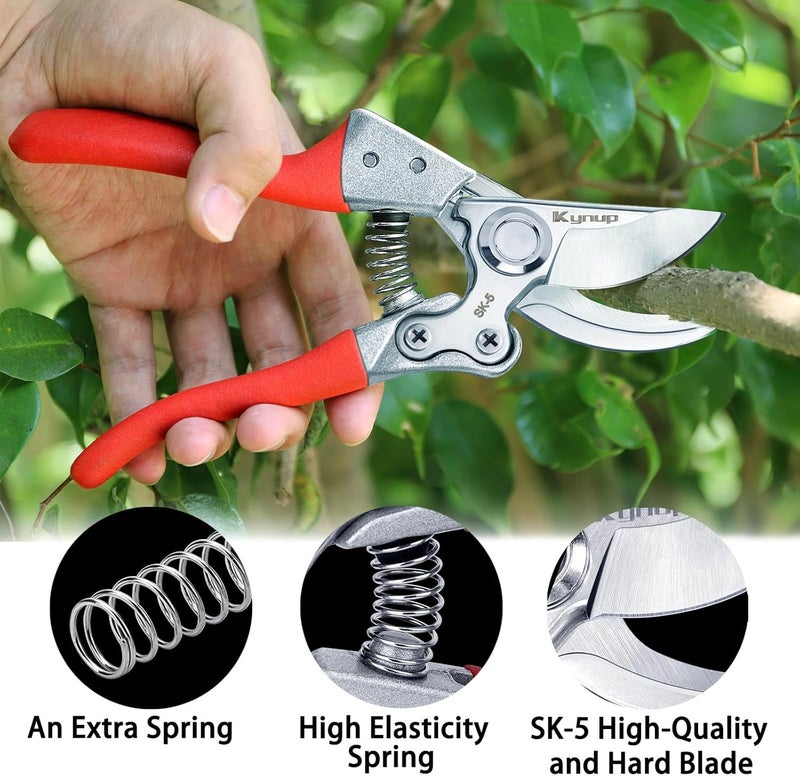 Kynup 2Packs Pruning Shears for Gardening, Garden Shears Scissors Heavy Duty, Bypass Pruner Hand Shears, Tree Trimmers Secateurs, Garden Clippers for Plants, Hedge Shears, Garden Tools (Red) - Image 4