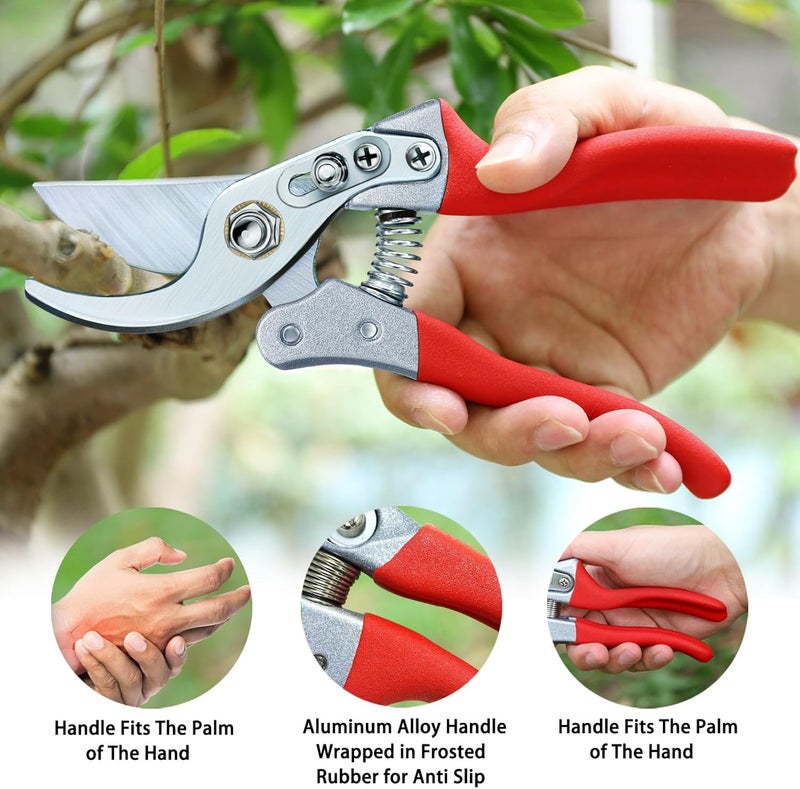 Kynup 2Packs Pruning Shears for Gardening, Garden Shears Scissors Heavy Duty, Bypass Pruner Hand Shears, Tree Trimmers Secateurs, Garden Clippers for Plants, Hedge Shears, Garden Tools (Red) - Image 5