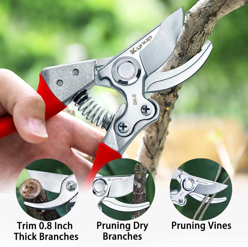 Kynup 2Packs Pruning Shears for Gardening, Garden Shears Scissors Heavy Duty, Bypass Pruner Hand Shears, Tree Trimmers Secateurs, Garden Clippers for Plants, Hedge Shears, Garden Tools (Red) - Image 2