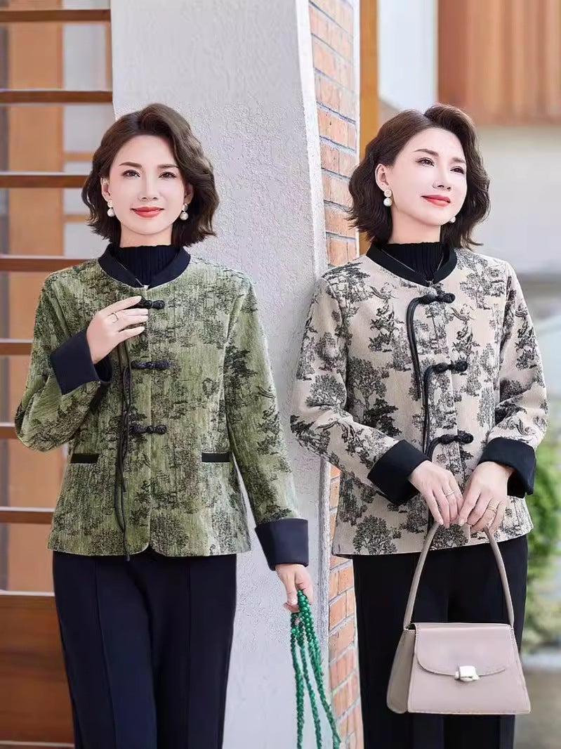 New Chinese Style Mother Autumn Jacket Coat Middle-Aged And Elderly Women'S Western Style National Style Commuter Top - Image 2