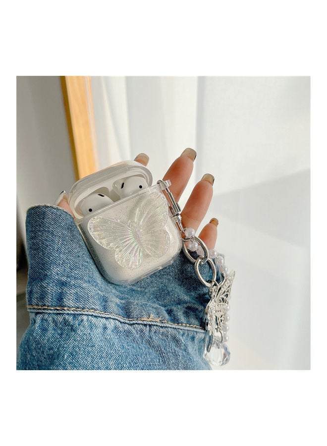 Loquat erfly Themed Case Cover With Chain For Apple AirPods 1/2 Clear - Image 1