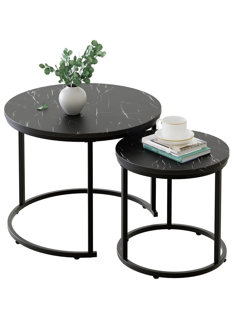 DubaiGallery Coffee Table Set of 2, Wood Metal Side Table Round Set, Table Combination for Living Room, Balcony, Small Set of Table Set, Living Room Table Modern Industrial Style Side Table Round - Image 1