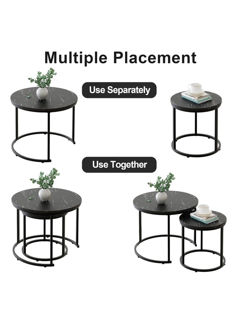DubaiGallery Coffee Table Set of 2, Wood Metal Side Table Round Set, Table Combination for Living Room, Balcony, Small Set of Table Set, Living Room Table Modern Industrial Style Side Table Round - Image 4