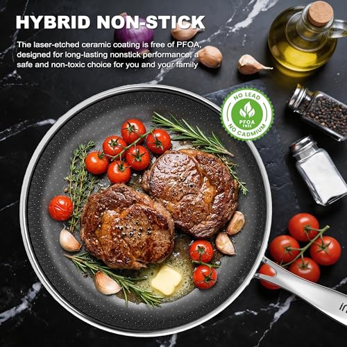 imarku 12" Non Stick Frying Pan with Lid, Stainless Steel Pan with Durable Ceramic Coating, 5.5-Quart Deep Skillet for Family Meals, Induction Cookware, Oven & Dishwasher Safe, PFOA Free - Image 2