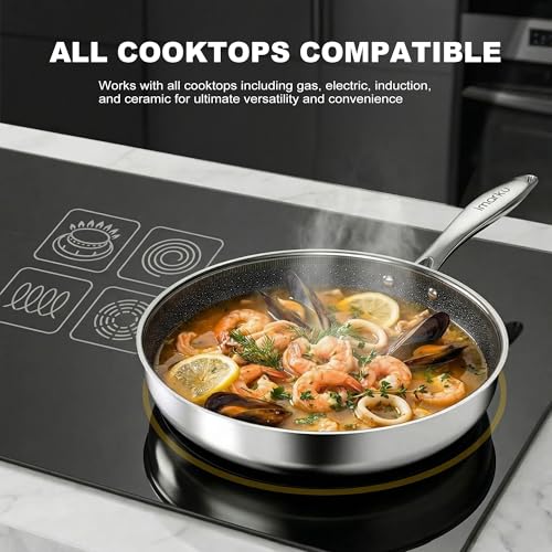 imarku 12" Non Stick Frying Pan with Lid, Stainless Steel Pan with Durable Ceramic Coating, 5.5-Quart Deep Skillet for Family Meals, Induction Cookware, Oven & Dishwasher Safe, PFOA Free - Image 3