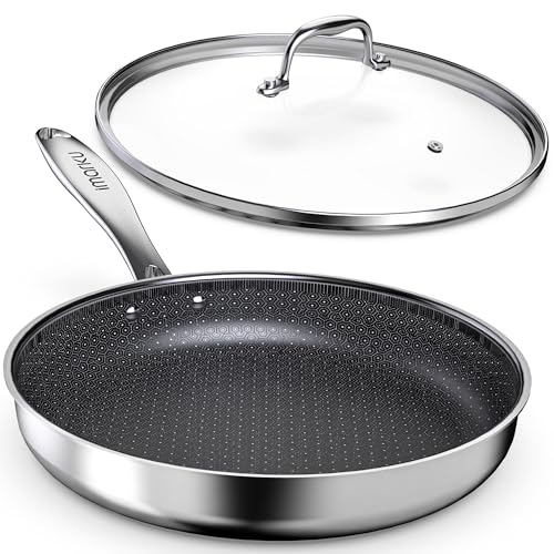 imarku 12" Non Stick Frying Pan with Lid, Stainless Steel Pan with Durable Ceramic Coating, 5.5-Quart Deep Skillet for Family Meals, Induction Cookware, Oven & Dishwasher Safe, PFOA Free - Image 1