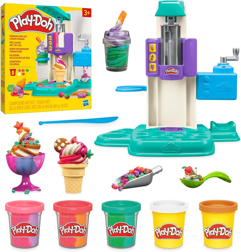 Play-Doh Rainbow Swirl Ice Cream Playset with 7 Accessories for Kids - Image 1