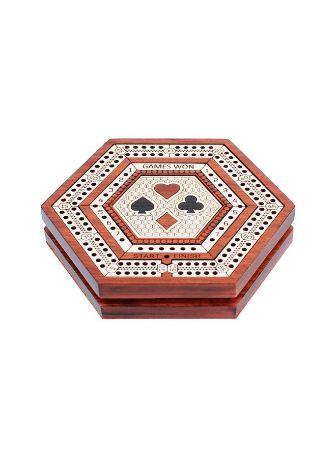 House of Cribbage - 2 Track 60 Points - Hexagonal Shape Pocket Size Wooden Travel Cribbage Board - Size 4 Inch (Bloodwood/Maple Wood) - Image 5