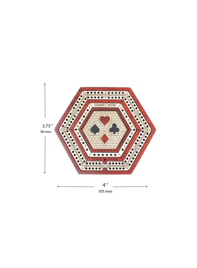 House of Cribbage - 2 Track 60 Points - Hexagonal Shape Pocket Size Wooden Travel Cribbage Board - Size 4 Inch (Bloodwood/Maple Wood) - Image 2