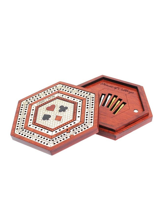House of Cribbage - 2 Track 60 Points - Hexagonal Shape Pocket Size Wooden Travel Cribbage Board - Size 4 Inch (Bloodwood/Maple Wood) - Image 3