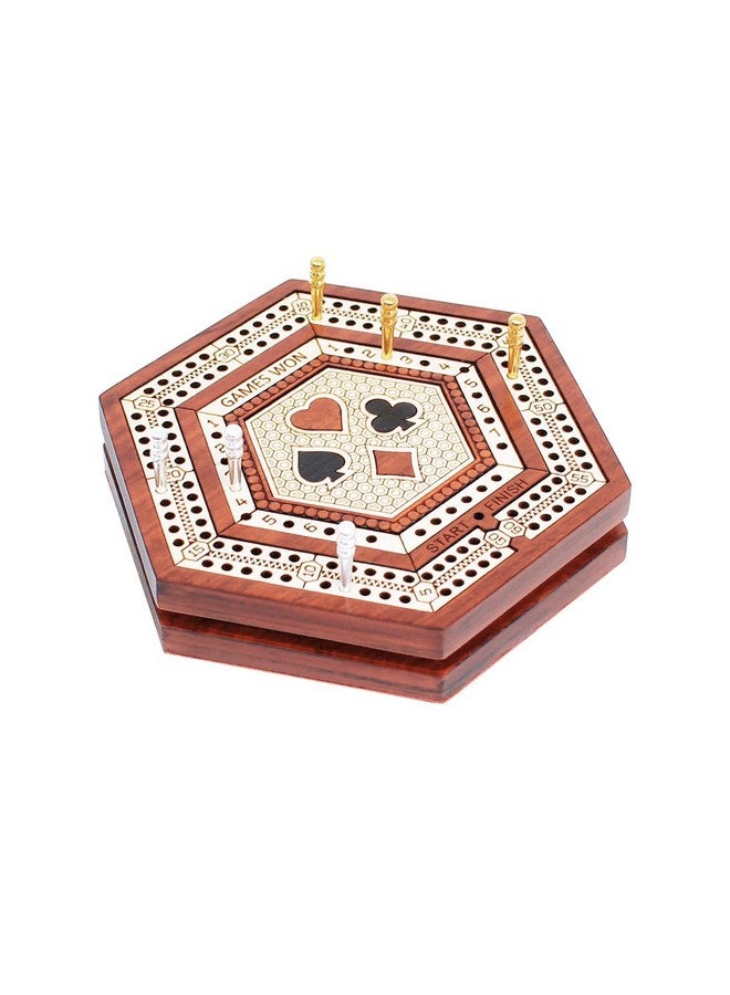 House of Cribbage - 2 Track 60 Points - Hexagonal Shape Pocket Size Wooden Travel Cribbage Board - Size 4 Inch (Bloodwood/Maple Wood) - Image 4