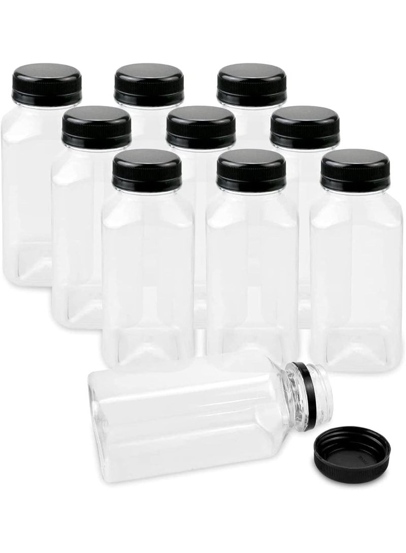 زجاجات عصير بلاستيكية سعة 250 مل مع أغطية، فارغة شفافة بأغطية سوداء شفافة للعصير والعصائر والمشروبات الأخرى، عبوة من 12 زجاجة - Image 1