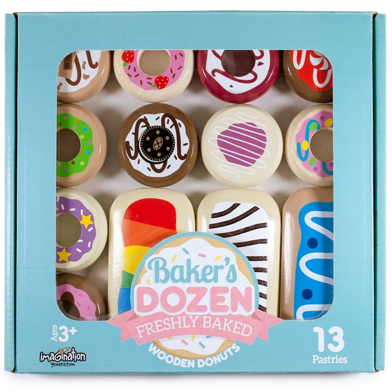 Imagination Generation Bakers Dozen Wooden Donuts 13 Assorted Colorful Wood Eats Pastries by Imagination Generation - Image 2