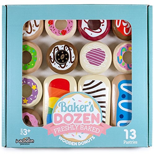 Imagination Generation Bakers Dozen Wooden Donuts 13 Assorted Colorful Wood Eats Pastries by Imagination Generation - Image 1