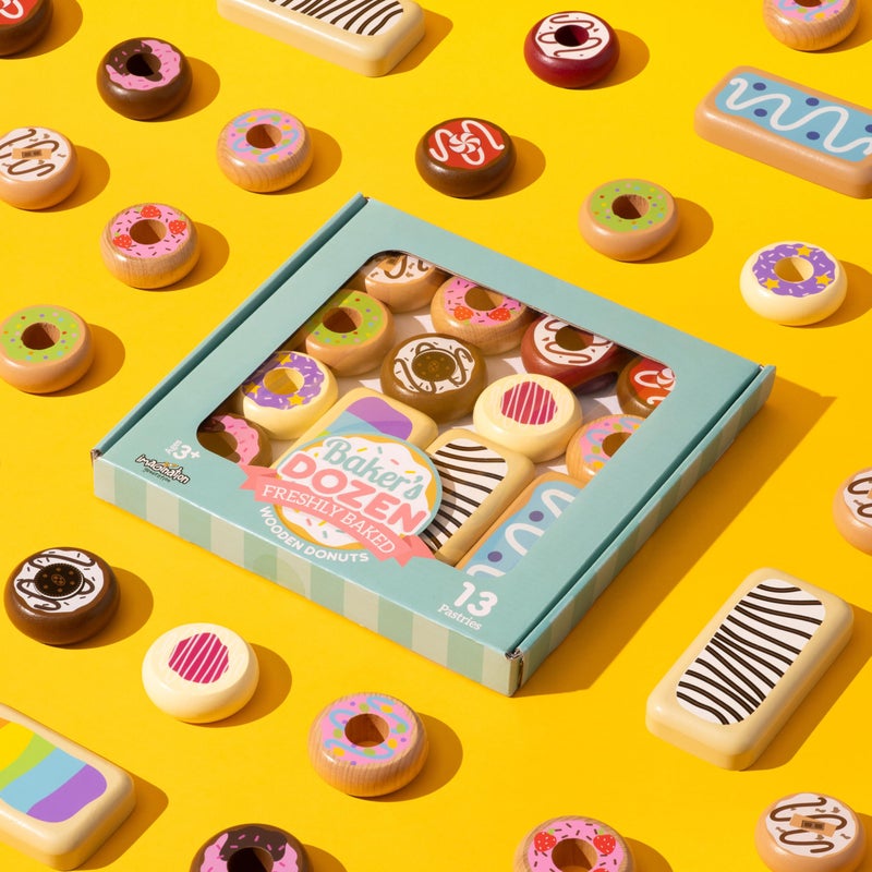 Imagination Generation Bakers Dozen Wooden Donuts 13 Assorted Colorful Wood Eats Pastries by Imagination Generation - Image 3