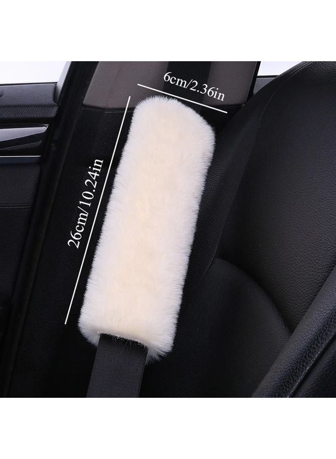 Beige Universal Plush Faux Fur Car Seat Shoulder Cover Winter Car Accessories - Image 2