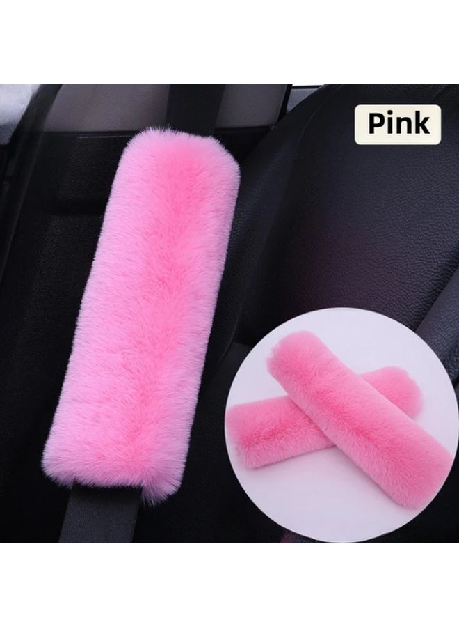 Beige Universal Plush Faux Fur Car Seat Shoulder Cover Winter Car Accessories - Image 1