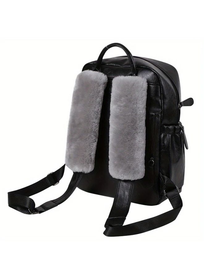 Beige Universal Plush Faux Fur Car Seat Shoulder Cover Winter Car Accessories - Image 4