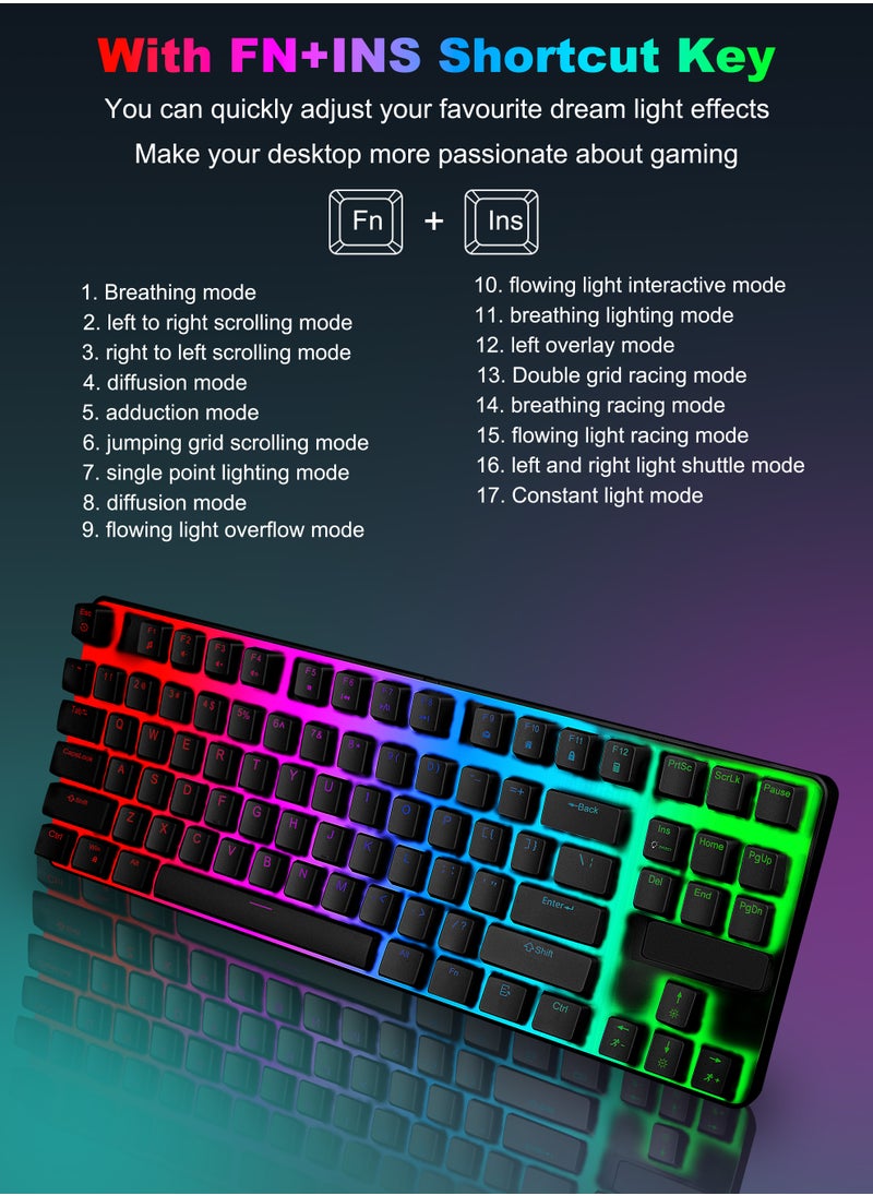 Necomi - 87-Key Wired Gaming Keyboard, RGB Mechanical Keyboard, 17 Lighting Effects for Windows/MacOS/Android and PC Gamers (Black) - Image 1