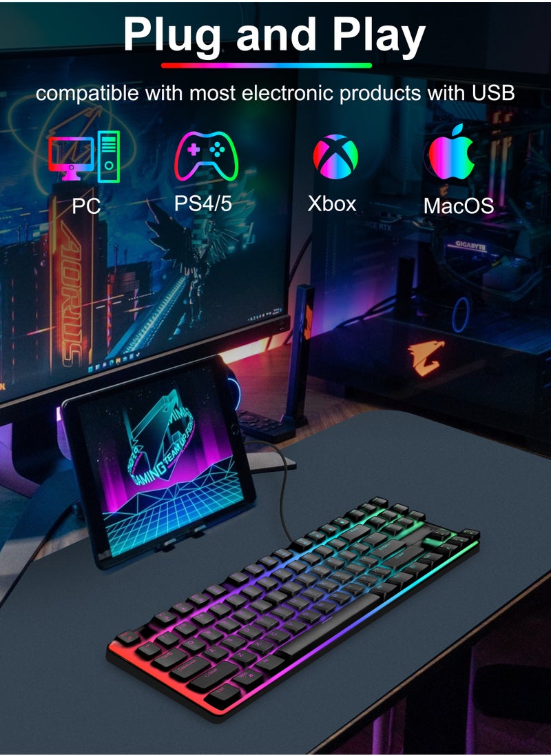 Necomi - 87-Key Wired Gaming Keyboard, RGB Mechanical Keyboard, 17 Lighting Effects for Windows/MacOS/Android and PC Gamers (Black) - Image 1