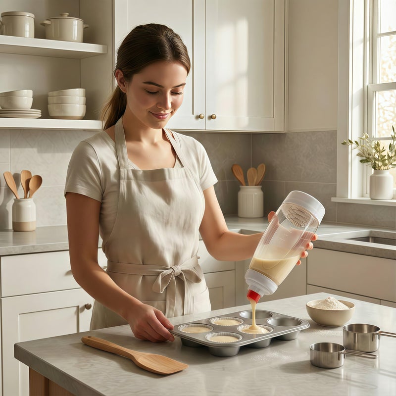 sykexonm 2PCS Pancake Batter Dispenser Bottle for Mixing and Pouring Perfect Batter Ideal for Pancakes Muffins Cupcakes and More Essential Mixer and Shaker Bottle for Kitchen Cooking and Baking - Image 2
