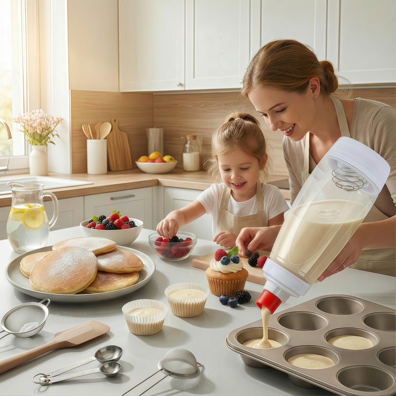 sykexonm 2PCS Pancake Batter Dispenser Bottle for Mixing and Pouring Perfect Batter Ideal for Pancakes Muffins Cupcakes and More Essential Mixer and Shaker Bottle for Kitchen Cooking and Baking - Image 4