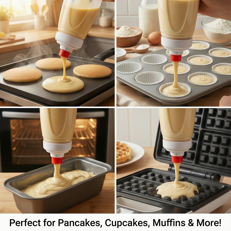 sykexonm 2PCS Pancake Batter Dispenser Bottle for Mixing and Pouring Perfect Batter Ideal for Pancakes Muffins Cupcakes and More Essential Mixer and Shaker Bottle for Kitchen Cooking and Baking - Image 3