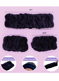 FROG SAC Sac Puffy Spa Headband And Wristbands For Face Washing, Fuzzy Skincare Headbands For Women, Soft Makeup Skin Care Hair Accessories For Girls, Bubble Make Up Sleepover Party Supplies (Black)  - Image 4