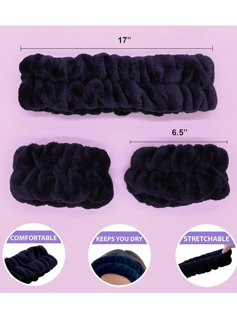 FROG SAC Sac Puffy Spa Headband And Wristbands For Face Washing, Fuzzy Skincare Headbands For Women, Soft Makeup Skin Care Hair Accessories For Girls, Bubble Make Up Sleepover Party Supplies (Black)  - Image 4