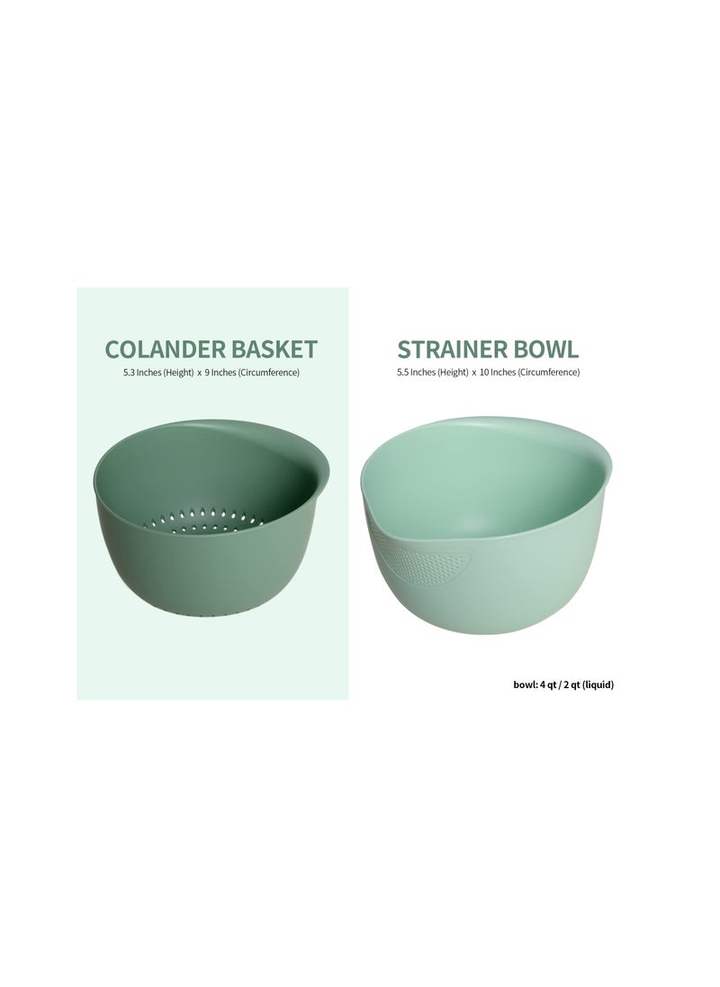 SYOSI - Kitchen Colander Set Strain Rice Quinoa and Small Grains Soak Wash and Drain Vegetables and Fruit Olive and Sage 4 Quart Bowl - Image 1